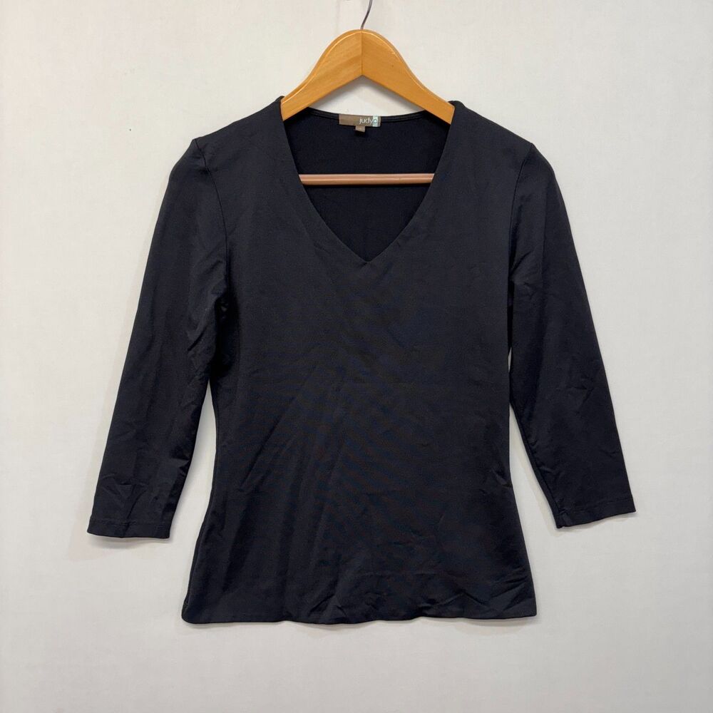 Judy P Women 3/4 Sleeve Tee T-Shirt Top Size Small Nylon Blend Black D051 -12